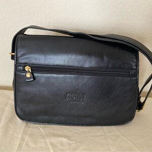 VINTAGE GIANI Handcrafted Black Genuine Leather Shoulder Bag- 7 Pocket Organizer